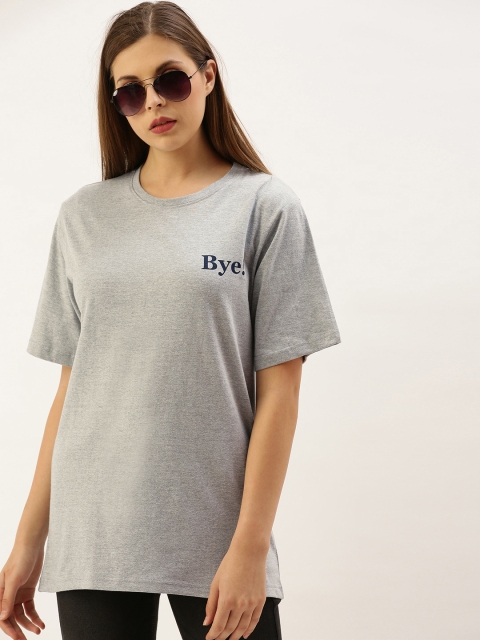 DILLINGER Women Grey Melange Solid Round Neck Oversized Pure Cotton T-shirt With Printed Detailing
DILLINGER Women Grey Melange Solid Round Neck Oversized Pure Cotton T-shirt With Printed Detailing