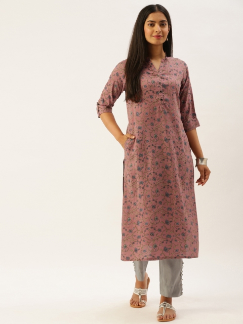 AMUKTI Women Pink & Blue Hand Block Floral Print Mandarin Collar Roll-Up Sleeves Kurta
AMUKTI Women Pink & Blue Hand Block Floral Print Mandarin Collar Roll-Up Sleeves Kurta