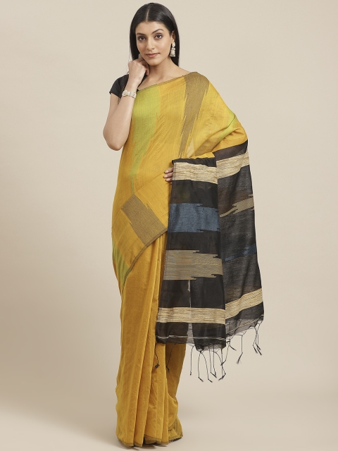 swatika Mustard Yellow & Black Woven Design Handloom Murshidabad silk Saree