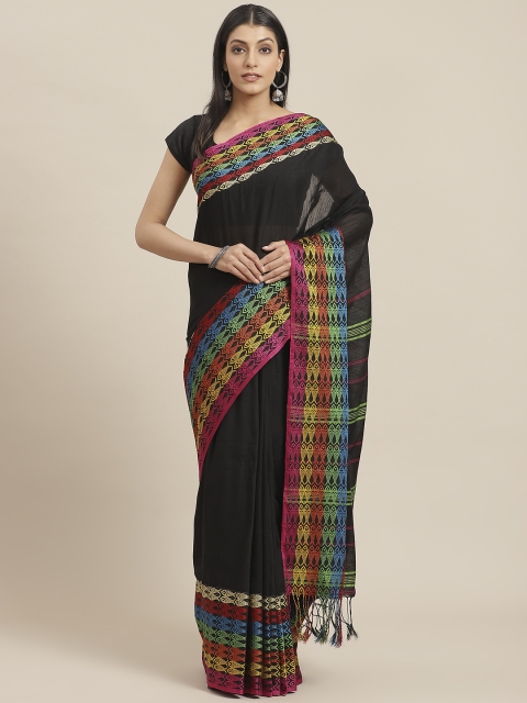 swatika Black Solid Handloom Saree