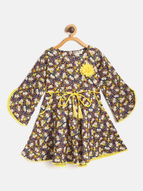 Bella Moda Girls Navy Blue & Mustard Yellow Floral Print A-Line Dress with Applique Detail
Bella Moda Girls Navy Blue & Mustard Yellow Floral Print A-Line Dress with Applique Detail