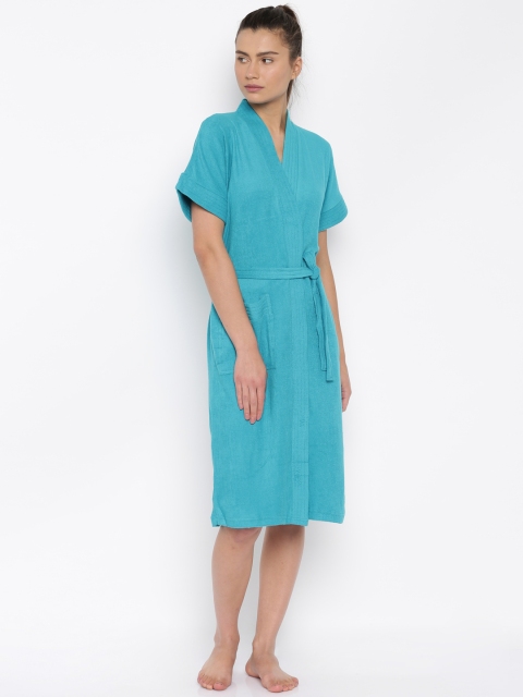 Red Rose Women Blue Bathrobe
