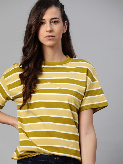 The Roadster Lifestyle Co Women Mustard Yellow & Olive Green Pure Cotton Striped T-shirt
The Roadster Lifestyle Co Women Mustard Yellow & Olive Green Pure Cotton Striped T-shirt