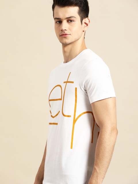 ether Men White & Golden Pure Cotton Brand Logo Printed T-shirt