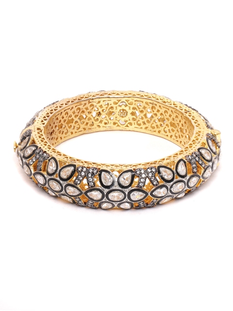 ANESH Black Gold-Plated AD-Studded Handcrafted Floral-Cut Work Enamelled Kada Bracelet
ANESH Black Gold-Plated AD-Studded Handcrafted Floral-Cut Work Enamelled Kada Bracelet