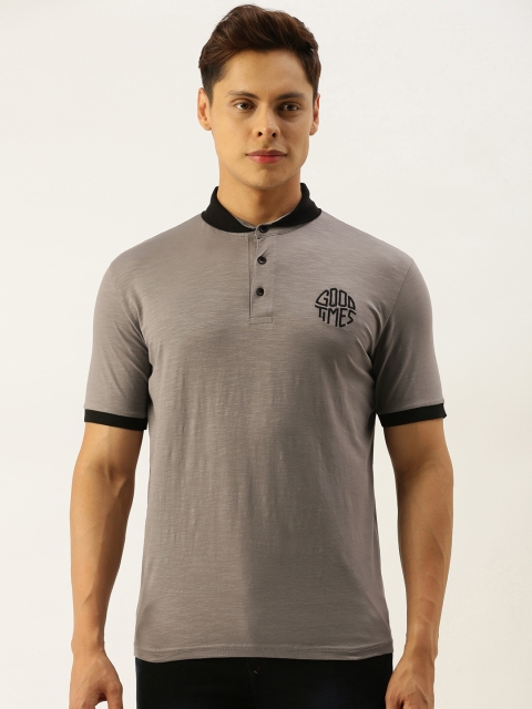 Campus Sutra Men Grey Cotton T-shirt