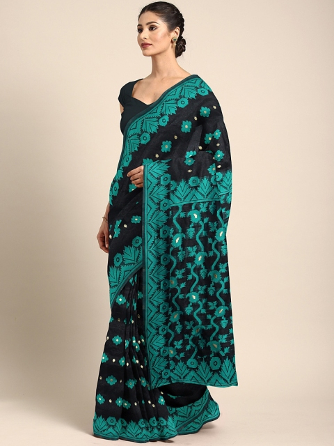 KALINI Black & Teal Green Woven Design Saree
