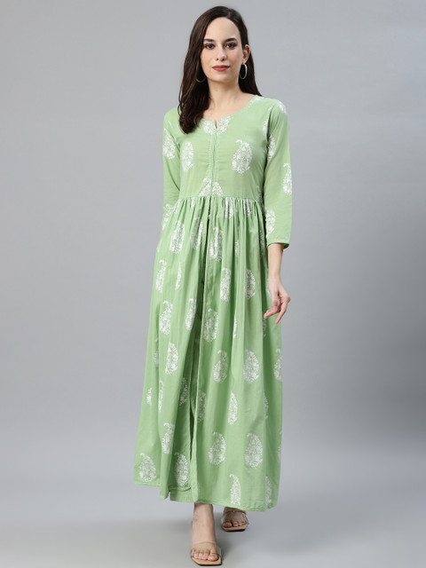 Anubhutee Women Green & White Printed Front Slit Kurta with Palazzos
Anubhutee Women Green & White Printed Front Slit Kurta with Palazzos