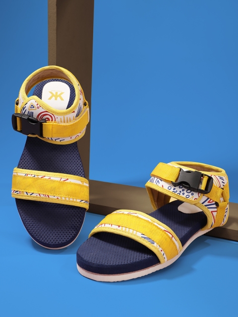 Kook N Keech Women White & Yellow Printed Sports Sandals