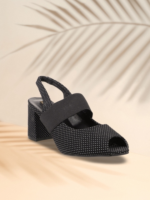 Flat n Heels Women Black Printed Peep Toes