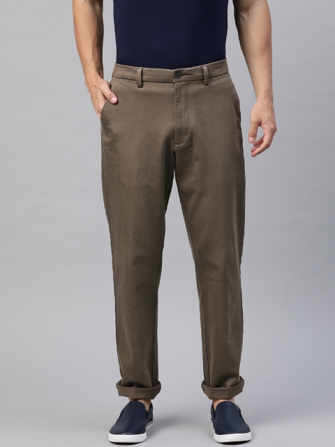 Marks & Spencer Men Olive Brown Solid Regular Trousers