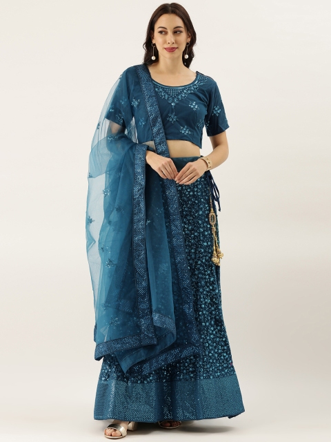 LADUSAA Blue Unstitched Lehenga & Blouse with Dupatta