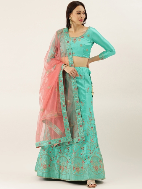 LADUSAA Green Ready to Wear Lehenga & Blouse with Dupatta