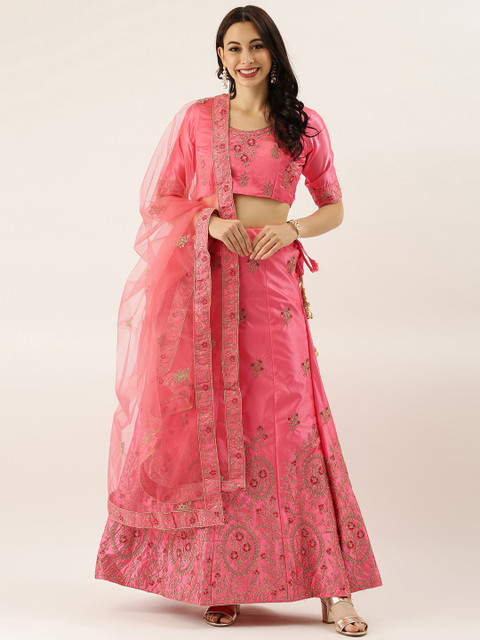 LADUSAA Pink & Golden Embroidered Semi-Stitched Lehenga & Unstitched Blouse with Dupatta
LADUSAA Pink & Golden Embroidered Semi-Stitched Lehenga & Unstitched Blouse with Dupatta