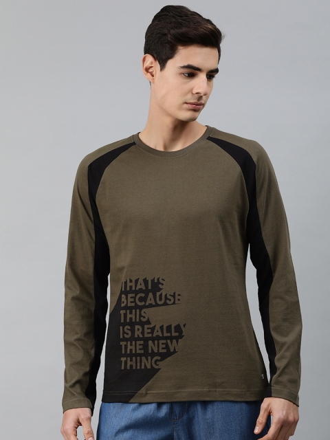 MARCA Disati Men Olive Green Printed Round Neck T-shirt
