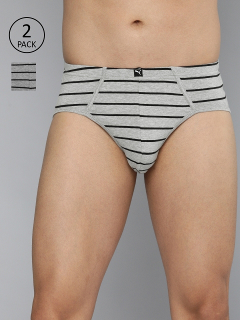 Puma Men Pack of 2 Striped Stretch Briefs 93211001, Grey