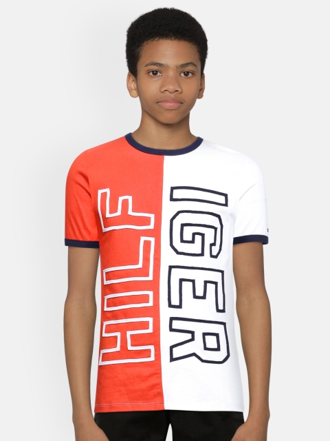 Tommy Hilfiger Boys White & Coral Red Colourblocked Pure Round Neck Pure Cotton T-shirt
Tommy Hilfiger Boys White & Coral Red Colourblocked Pure Round Neck Pure Cotton T-shirt
