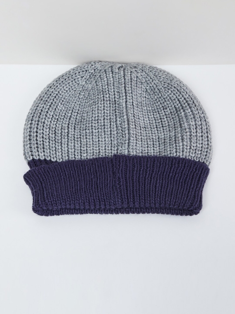 max Boys Grey & Navy Blue Colourblocked Beanie