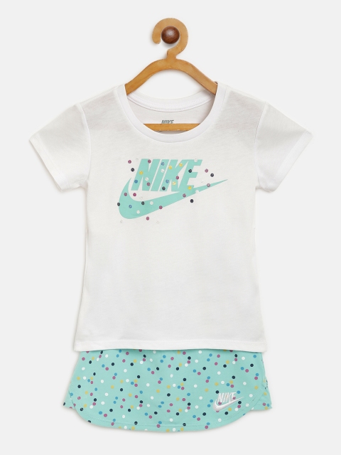 Nike Girls White & Sea Green 2.0 Scooter Brand Logo & Polka Dot Print T-shirt with Skorts
Nike Girls White & Sea Green 2.0 Scooter Brand Logo & Polka Dot Print T-shirt with Skorts
