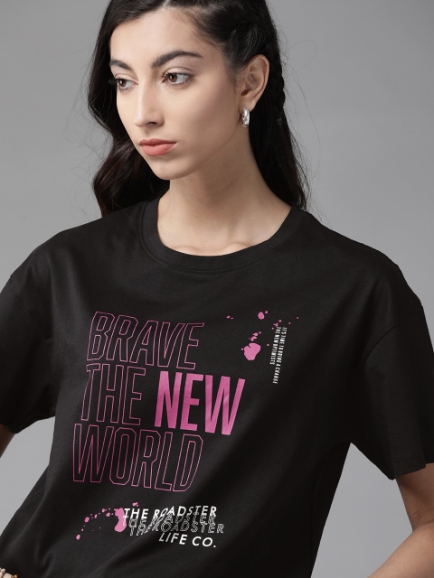 The Roadster Lifestyle Co Women Black Pure Cotton Printed Round Neck Boxy Pure Cotton T-shirt
The Roadster Lifestyle Co Women Black Pure Cotton Printed Round Neck Boxy Pure Cotton T-shirt