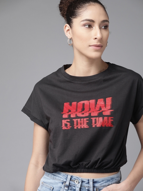 The Roadster Lifestyle Co Women Black Typography Printed Extended Sleeves Pure Cotton Cropped Pure Cotton T-shirt
The Roadster Lifestyle Co Women Black Typography Printed Extended Sleeves Pure Cotton Cropped Pure Cotton T-shirt