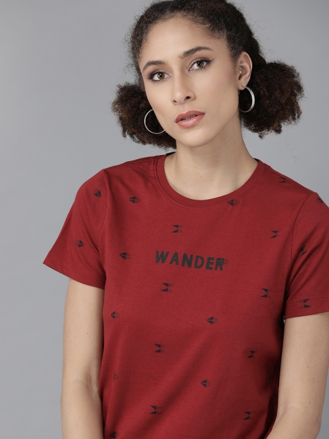 The Roadster Lifestyle Co Women Maroon & Black Typography Printed Pure Cotton T-shirt
The Roadster Lifestyle Co Women Maroon & Black Typography Printed Pure Cotton T-shirt