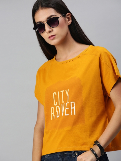 The Roadster Lifestyle Co Women Mustard Yellow Typography Printed Pure Cotton T-shirt
The Roadster Lifestyle Co Women Mustard Yellow Typography Printed Pure Cotton T-shirt
