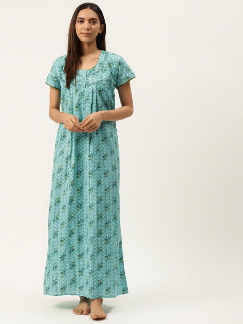Sweet Dreams Women Sea Green Printed Nightdress