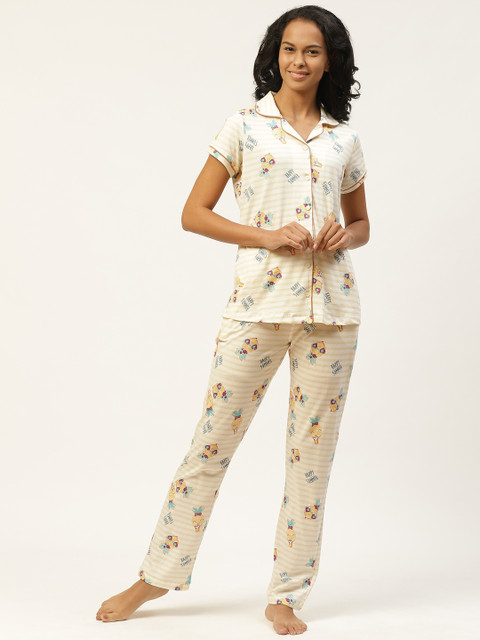 Sweet Dreams Women White & Beige Pure Cotton Striped With Pineapple Print Night suit
Sweet Dreams Women White & Beige Pure Cotton Striped With Pineapple Print Night suit