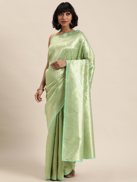 MOHEY Sea Green & Gold-Toned Woven Design Saree