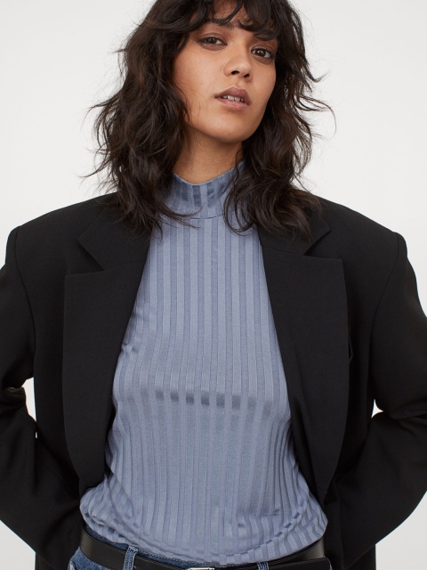 H&M Women Blue Ribbed Top