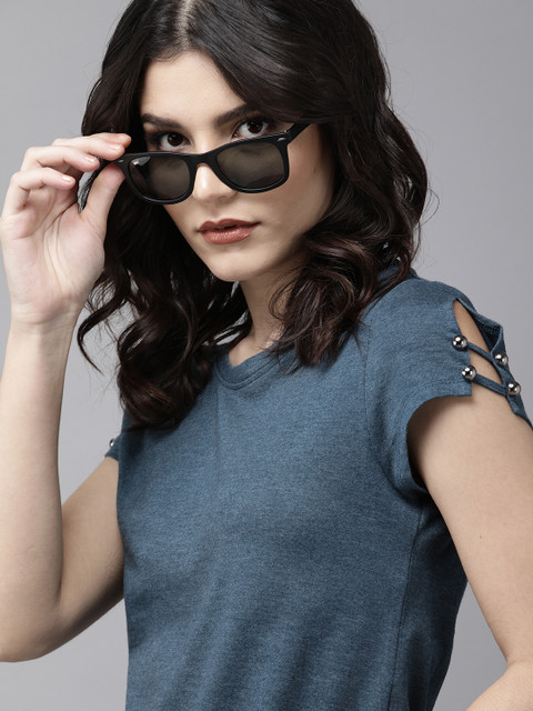 Roadster Women Blue Solid T-shirt With Sleeves Detailing
Roadster Women Blue Solid T-shirt With Sleeves Detailing