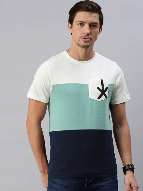 Roadster Men White Colourblocked Round Neck T-shirt
