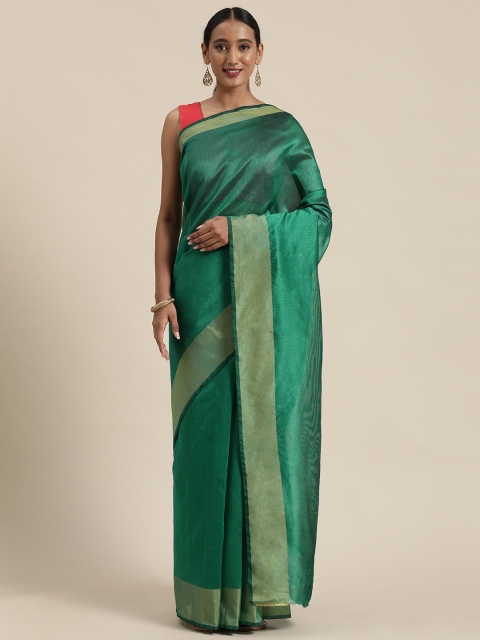 Mitera Green Solid Silk Blend Saree