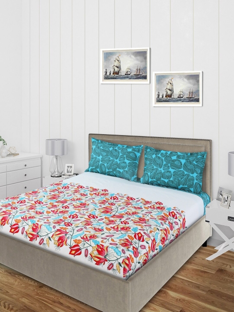 Salona Bichona Teal & White Floral 144 TC Cotton 1 Queen Bedsheet with 2 Pillow Covers
Salona Bichona Teal & White Floral 144 TC Cotton 1 Queen Bedsheet with 2 Pillow Covers