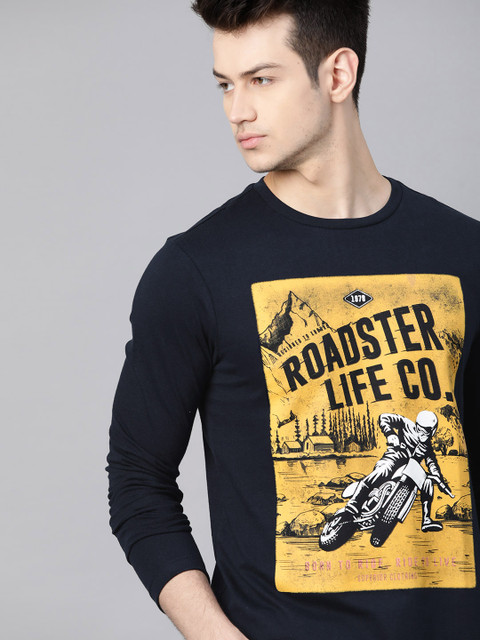 The Roadster Lifestyle Co Men Navy Blue Yellow Brand Logo Printed Pure Cotton T-shirt 
The Roadster Lifestyle Co Men Navy Blue Yellow Brand Logo Printed Pure Cotton T-shirt