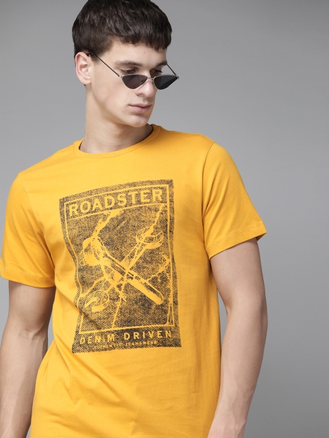 Roadster Men Mustard Yellow & Black Brand Logo Print Pure Cotton Round Neck T-shirt
Roadster Men Mustard Yellow & Black Brand Logo Print Pure Cotton Round Neck T-shirt
