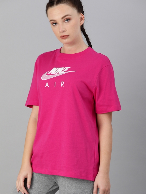Nike Pink Brand Logo Printed NSW AIR BF Oversized Pure Cotton Regular Top