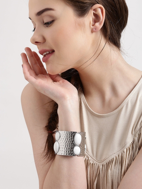 Lyla Loves Silver-Toned & Off-White Textured Bracelet