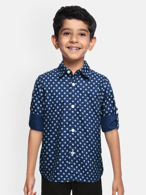 Indian Terrain Boys Blue Printed Pure Cotton Regular Fit Casual Shirt