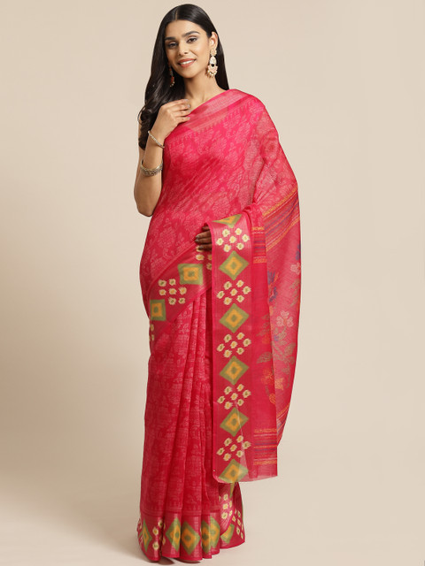 KALINI Pink Floral Printed Saree 
KALINI Pink Floral Printed Saree