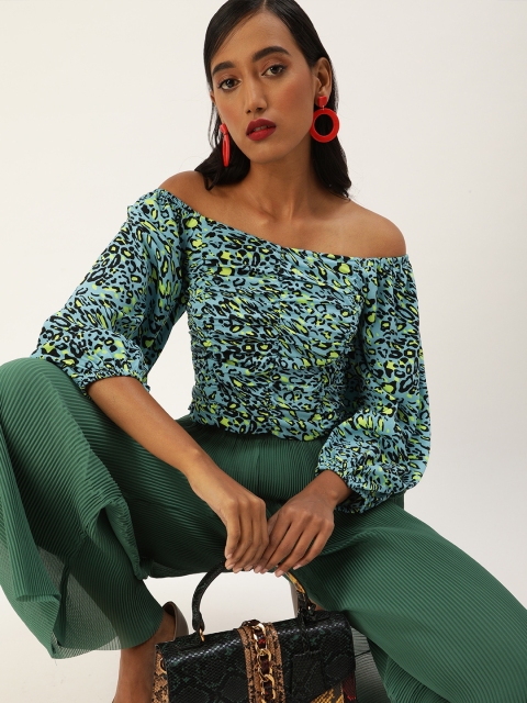 Antheaa Blue & Black Animal Print Off-Shoulder Puff Sleeves Crepe Bardot Top with Smocked
Antheaa Blue & Black Animal Print Off-Shoulder Puff Sleeves Crepe Bardot Top with Smocked