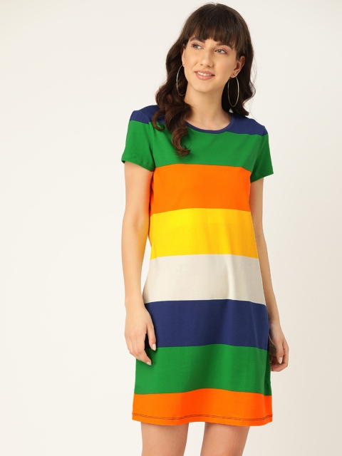United Colors of Benetton Women Green & Orange Striped T-shirt Dress