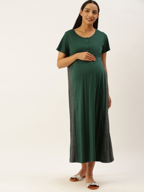 Nejo Women Green & Charcoal Grey Colourblocked Maternity Pure Cotton Midi A-Line Dress
Nejo Women Green & Charcoal Grey Colourblocked Maternity Pure Cotton Midi A-Line Dress