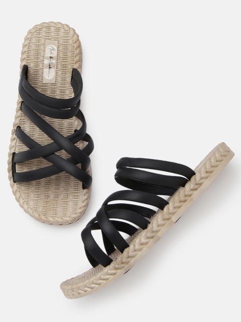 Mast & Harbour Women Black Solid Open Toe Flats