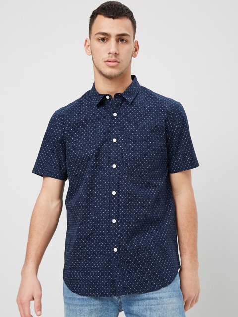 FOREVER 21 Men Navy Blue Printed Casual Shirt