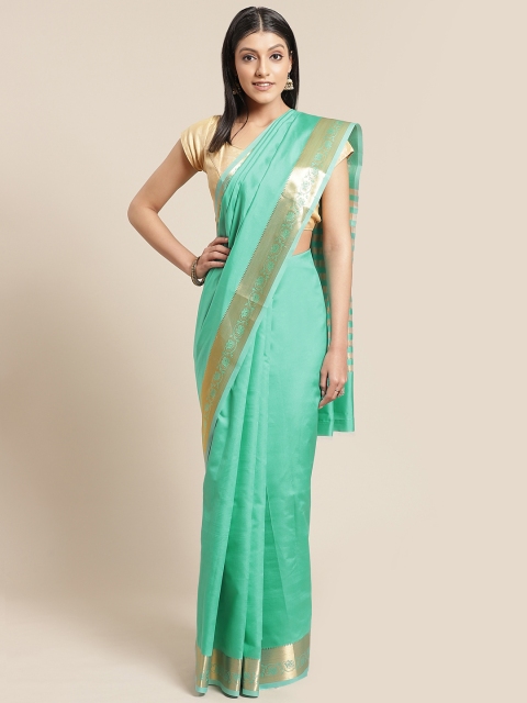 Mitera Green Solid Saree, Blue