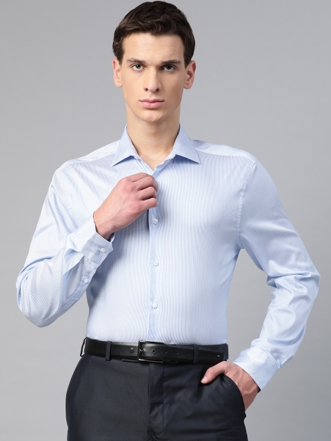 Marks & Spencer Men White & Blue Stretch Tailored Fit Striped Formal Shirt