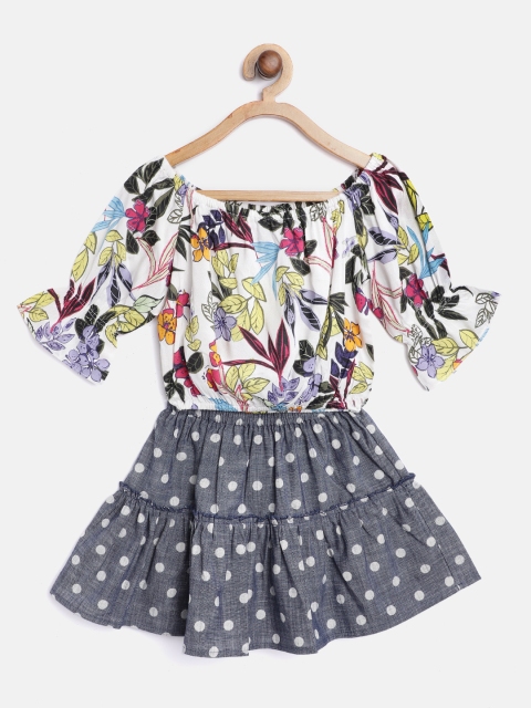 pspeaches Girls White & Blue Floral Printed Top with Polka Dots Printed Chambray Skirt
pspeaches Girls White & Blue Floral Printed Top with Polka Dots Printed Chambray Skirt