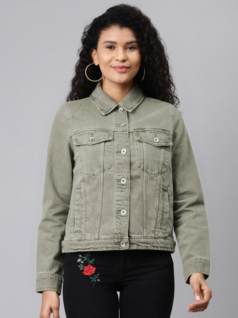 Marks & Spencer Women Olive Green Solid Pure Cotton Sustainable Denim Jacket 
Marks & Spencer Women Olive Green Solid Pure Cotton Sustainable Denim Jacket